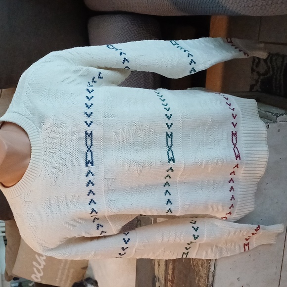 Woolrich mens vintage 100% cotton Crewneck Sweater red green natural Holiday M - Picture 3 of 15